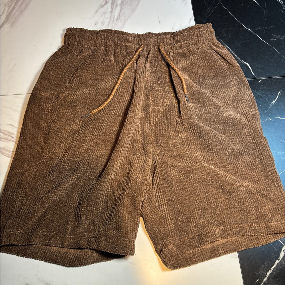 Hooyi Brown Corduroy Drawstring Shorts
